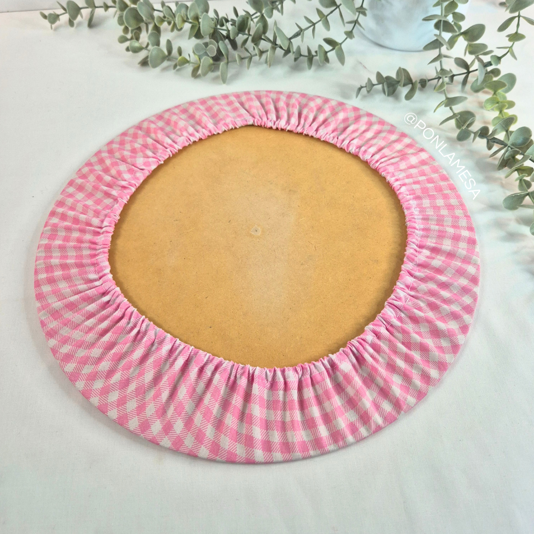 Individual circular para base de madera cuadrille rosa