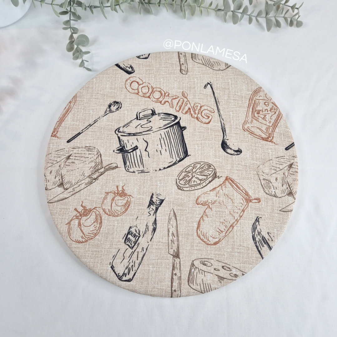 Individual circular para base de madera cocina beige
