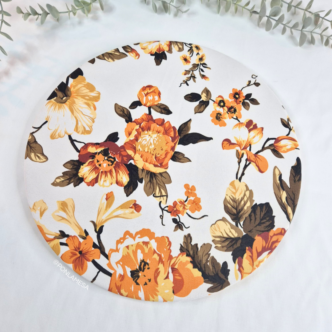 Individual circular para base de madera floral café