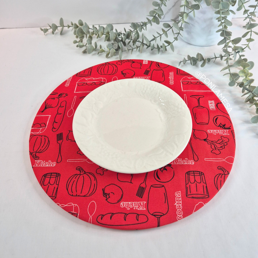 Individual circular para base de madera cocina rojo