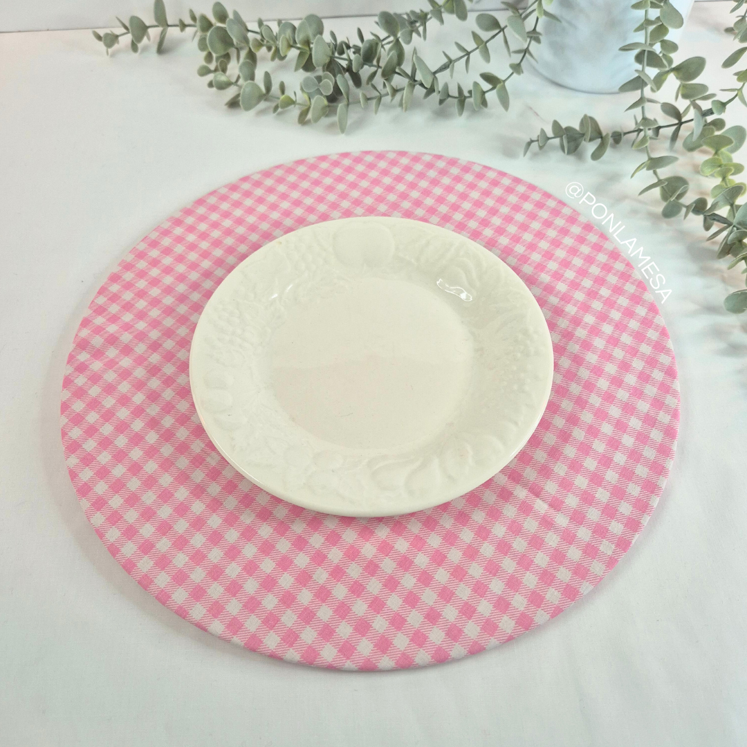 Individual circular para base de madera cuadrille rosa
