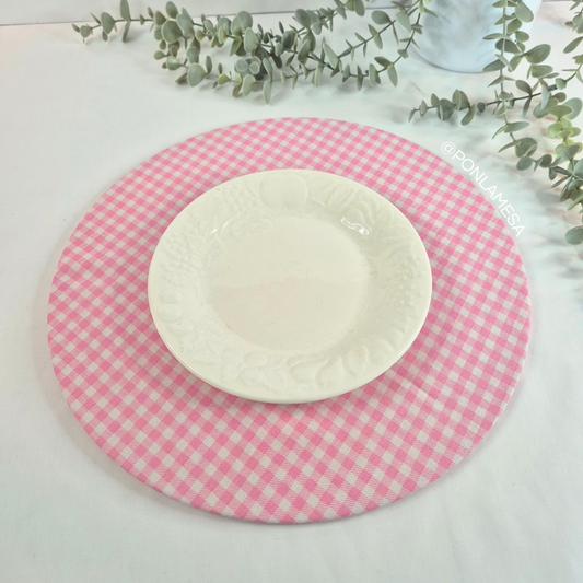 Individual circular para base de madera cuadrille rosa