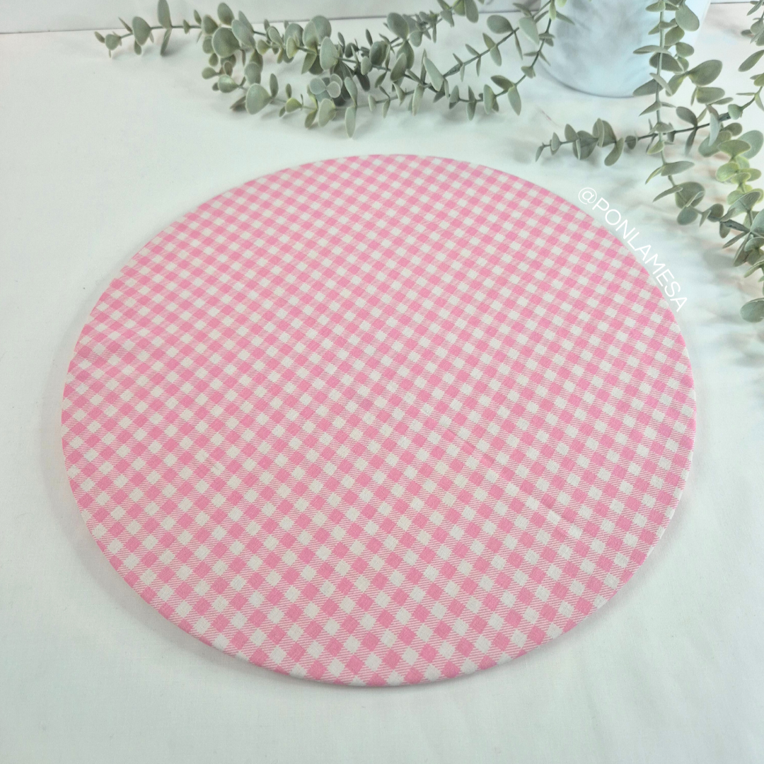 Individual circular para base de madera cuadrille rosa