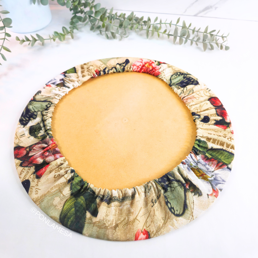 Individual circular para base de madera floral mariposas